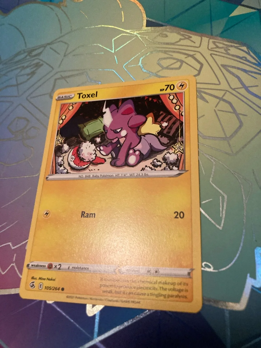 No scratches or dents! Pokemon Toxel Trading Card - Yellow and Purple Artwork